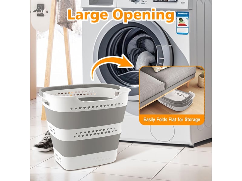 Panier à linge pliable 42 l, lot de 2, corbeilles en plastique avec poignées, gain de place pour maison et salle de bain  - Conforama E