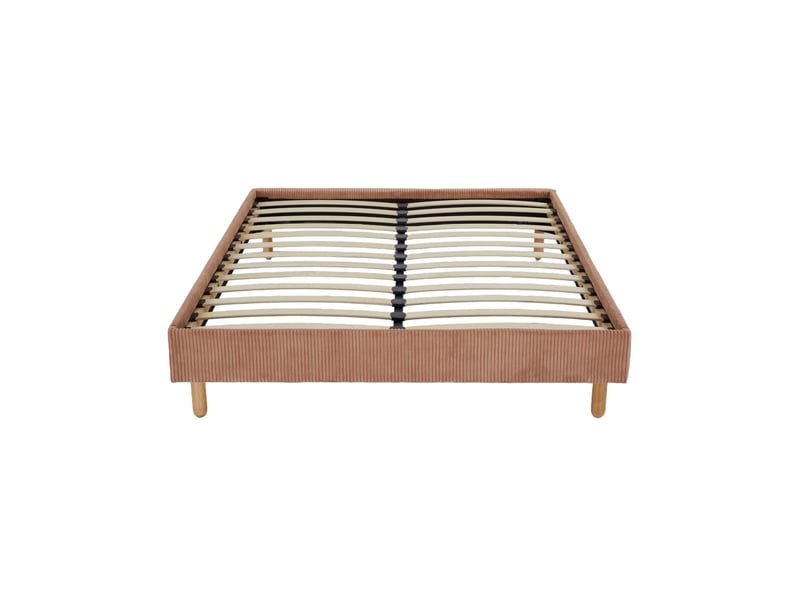  Sommier kit 140x190 cm en tissu velours côtelé rose terre de nuit  - Conforama E