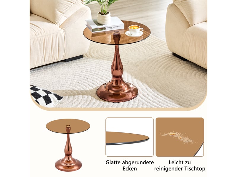  Table basse fixe ronde en verre trempé avec pied métallique pour salon ø50×51,5 cm marron  - Conforama C