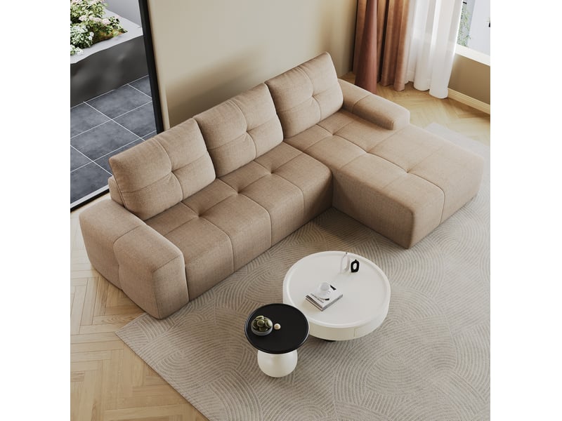  Canapé d’angle 3 places en tissu kaki 262x172x82 cm  - Conforama R