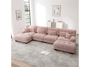 Canapé d’angle modulaire u 4 places 406x145x81 cm, poufs mobiles, confort enveloppant, salon, chenille, rose