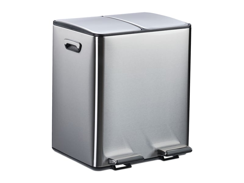  Poubelle de cuisine moderne avec pédales tri déchets 47 x 42 x 37 cm en fer gris 13_0017146  - Conforama A