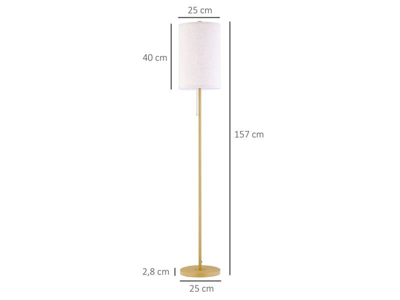  Lampe de pied salon avec abat-jour en lin, interrupteur à chaîne, pied en acier, blanc crème  - Conforama C
