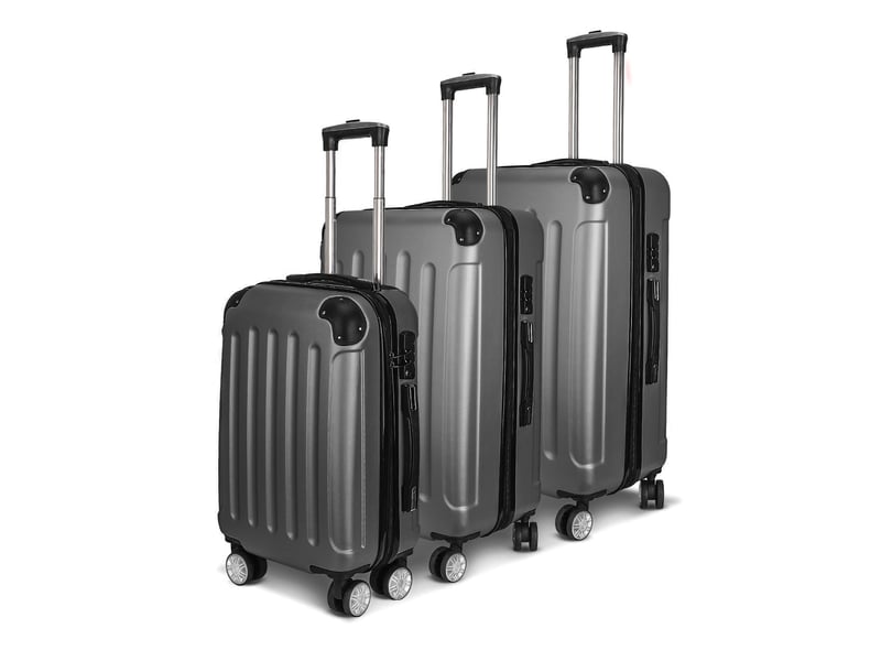  Set de 3 valises rigides gris foncé en abs, résistantes aux chocs et à l'usure  - Conforama A
