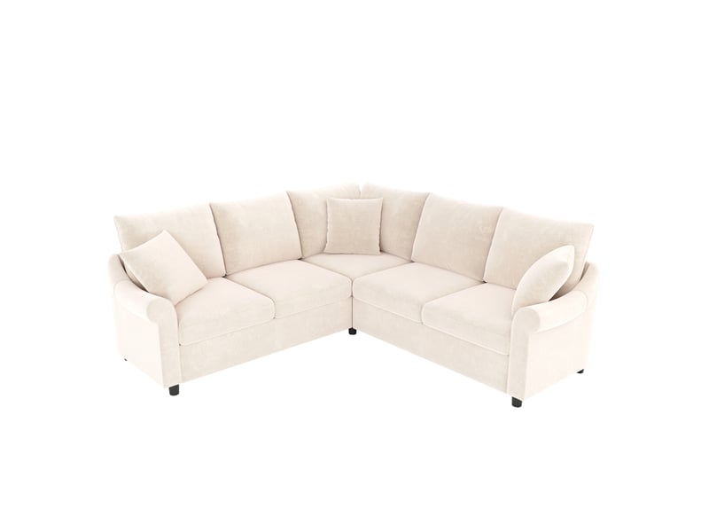  Canapé d’angle en l 5 places 217x217x83 cm en chenille beige  - Conforama A
