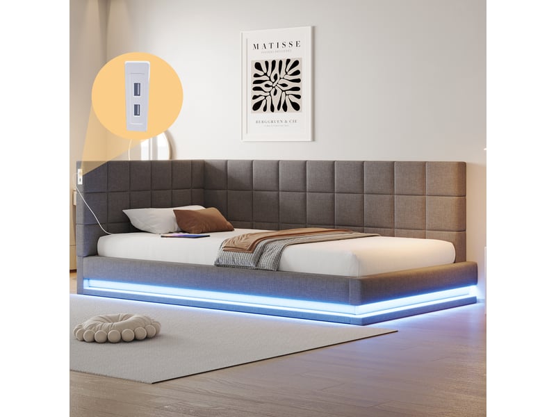 Lit convertible en lin gris 90x200 cm  - Conforama B