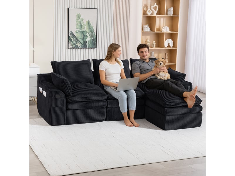  Canapé d'angle réversible fixe 3 places tissu noir canapé compressible - Conforama B