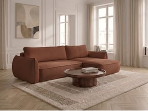 Canapé d'angle réversible convertible <strong>BOBOCHIC</strong> <strong>ESMEE</strong> 3 places Tissu orange avec coffre de rangement