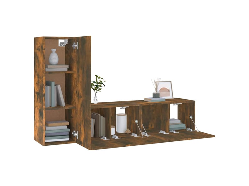  Ensemble de meubles tv 3 pcs chêne fumé bois d'ingénierie shl56760  - Conforama D