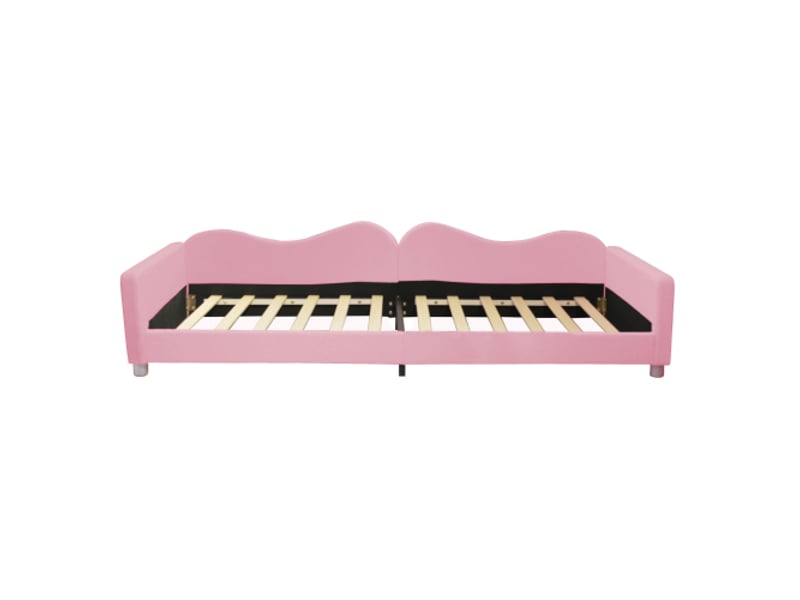  Canapé lit 90x200cm, lit enfant, lit simple, lit rembourré, cadre en tissu peluche, rose, sans matelas  - Conforama R
