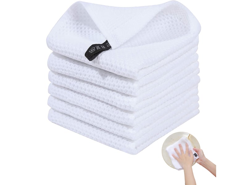  Lot de 6 torchons de cuisine,meulva,35x34x1 cm,à tissage gaufré,coton,blanc  - Conforama A
