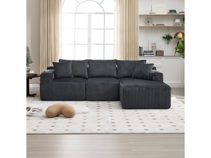  Canapé modulable set méridienne 2 places velours côtelé 5 coussins poches latérales porte-gobelets diy  - Conforama B