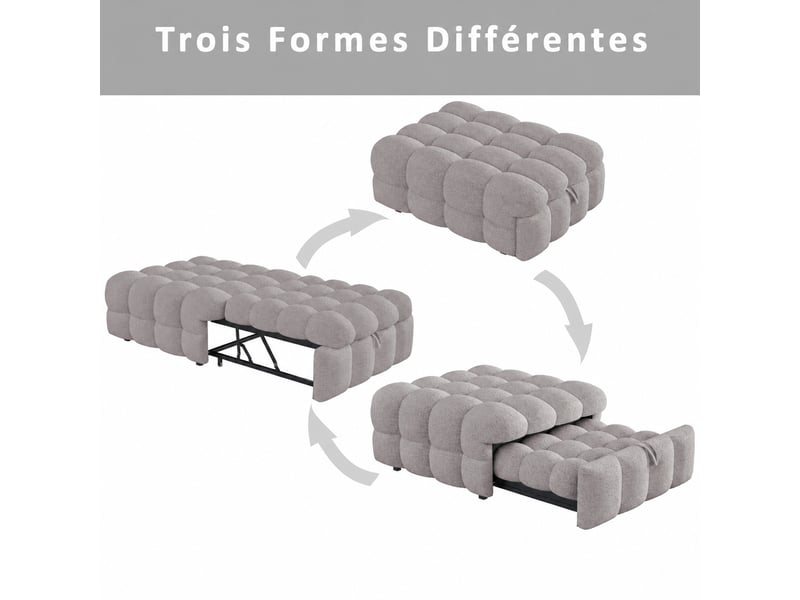Pouf-lit convertible 2-en-1 une place, 183 cm, bouclé gris – couchage sans matelas supplémentaire - Conforama R