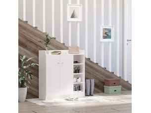 Meuble à chaussures 83x30x90 cm avec 2 portes et 4 compartiments bois blanc