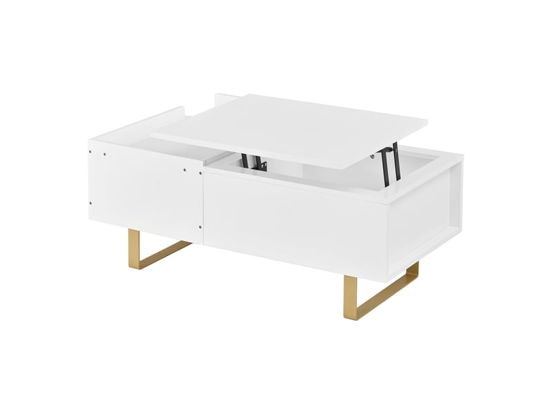  Table basse blanc, rangement, étagères réglables, plan relevable, 1 tiroir, design moderne - mdf et métal - 100x50x54.5cm - salon  - Conforama C