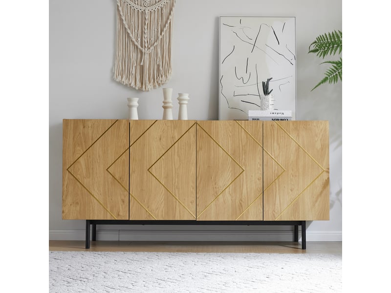 Buffet 4 portes avec étagères réglables pour salon en panneaux de particules 160×40×78 cm naturel - Conforama B