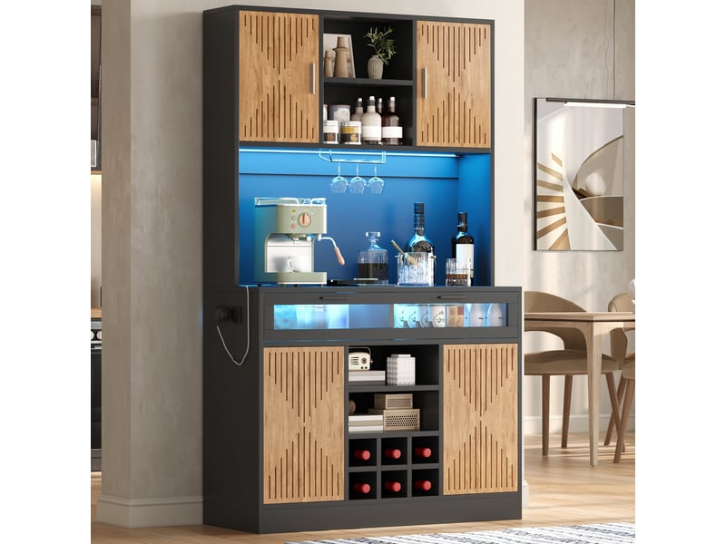  Meuble de cuisine muvano, buffet haut de cuisine avec éclairage led, naturel, 105 × 40 × 180 cm  - Conforama B