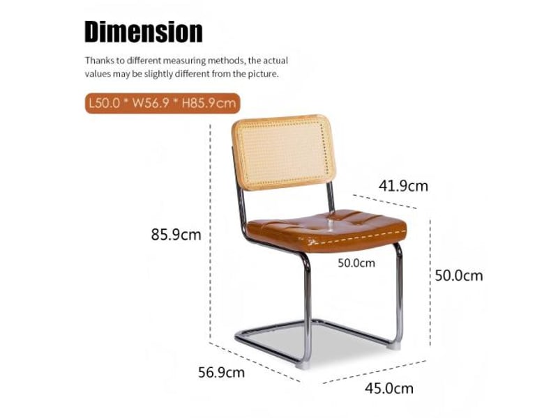  Set de 4 chaises de salle à manger en simili cuir, pieds chromés – style mid-century breuer rembourrées  - Conforama C