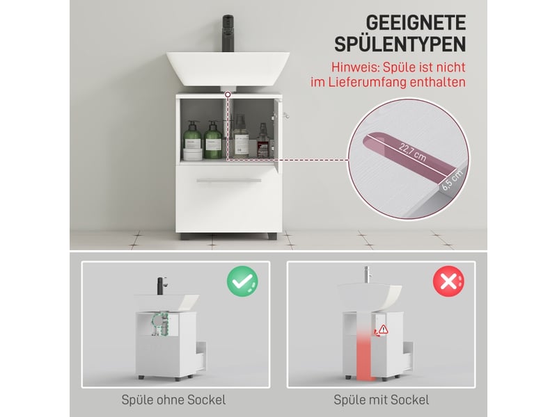  Meuble sous vasque, meuble de salle de bain compact blanc, rangement avec tiroir et porte pour petite salle de bain, 41.5x35.5x59cm  - Conforama E