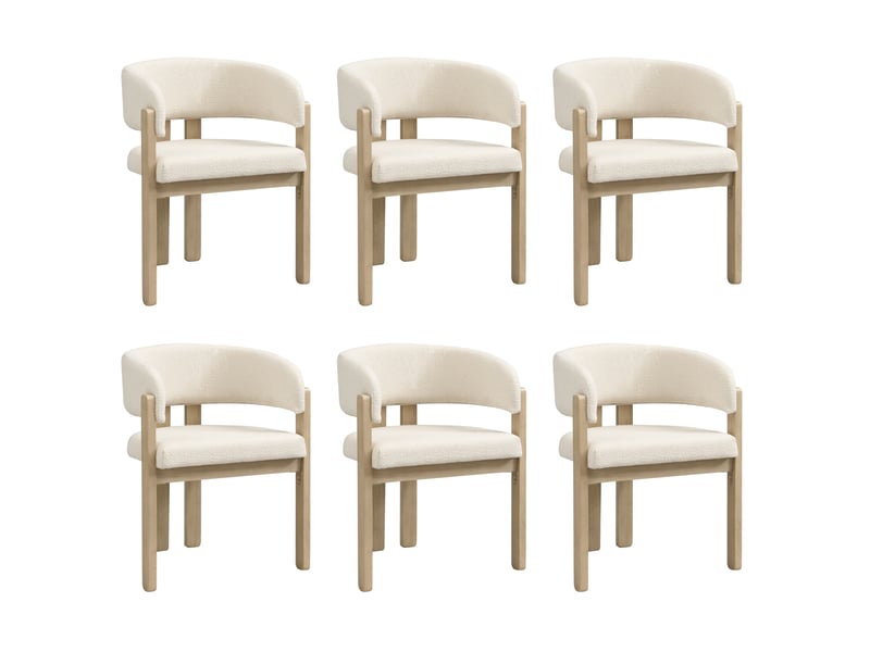  Lot de 6 chaises de salle à manger avec accoudoirs, tissu bouclé, coloris naturel  - Conforama A