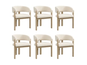Lot de 6 chaises de salle à manger avec accoudoirs, tissu bouclé, coloris naturel