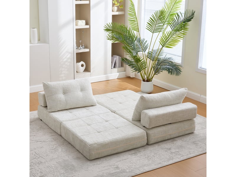  Canapé-lit pliant modenvie 1 place en chenille beige 79 x 79 x 57 cm  - Conforama E
