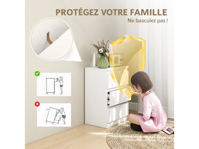 Lot de 2 tables de chevet blanches, 3 tiroirs chacune sans poignées, mdf mélaminé, 40 x 30 x 59,5 cm - Conforama D