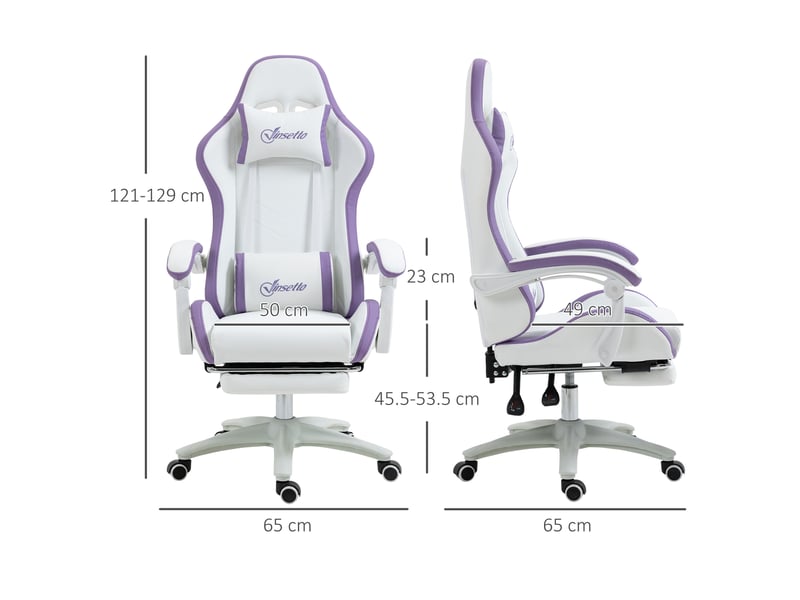  Chaise de jeu avec hauteur réglable et dossier inclinable, 65 x 65 x 121-129 cm, blanche et violette  - Conforama E