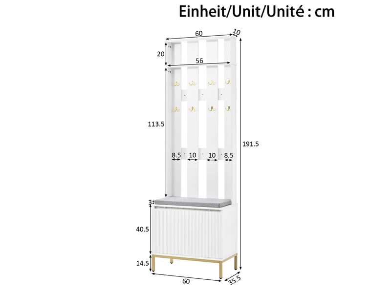  Ensemble de vestiaire d'entrée 80 x 35 x 103 cm blanc mdf et panneaux de particules, banc et rangement  - Conforama C