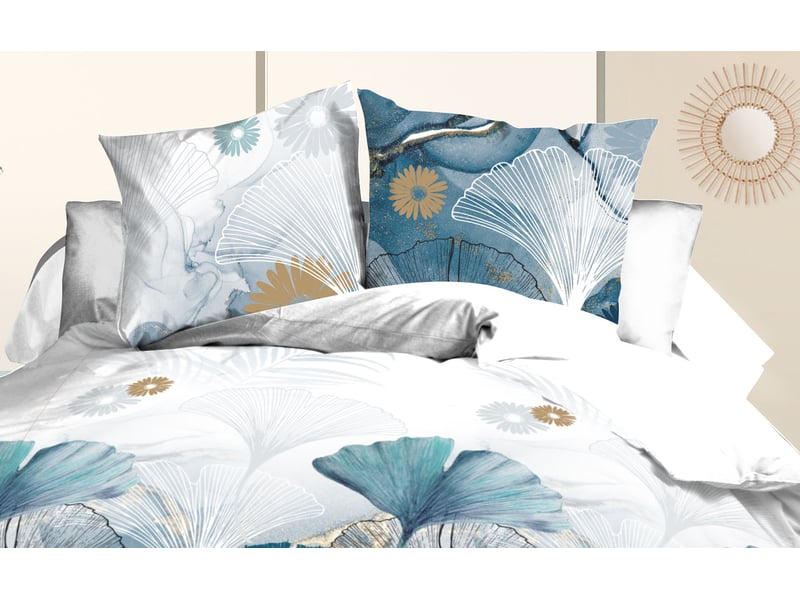 Housse de couette 240x260 + 2 taies - microfibre douce et résistante - entretien facile - ginko  - Conforama D