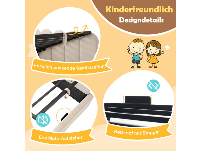  Canapé-lit pour enfant 90 x 190 cm, avec rangement hydraulique, en velours, beige  - Conforama W