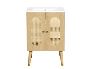 Meuble sous-vasque avec vasque en céramique effet bois 61 x 47 x 89 cm