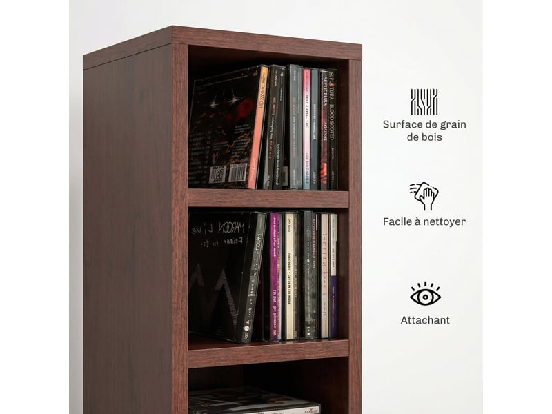  Colonne de rangement cd dvd haut et mince 21 x 20 x 175 cm gain d'espace anti basculement style moderne en mdf marron 21_0001694  - Conforama D