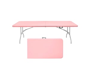Table portable pliable lourde 243.9cm avec poignée, table pliante multi-fonction pour camping, pique-nique, fêtes intérieurextérieur, capacité 135kg (rose)