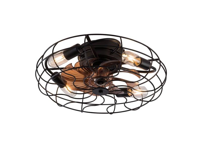  Ventilateur de plafond avec lumière à cage réversible 6 vitesses avec télécommande en métal noir noyer foncé 19 pouces  - Conforama A