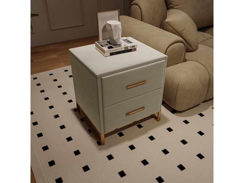  Lot de 2 tables de chevet en velours beige - 40x40x50 cm - piétement en métal doré - 2 tiroirs - design élégant et moderne  - Conforama E