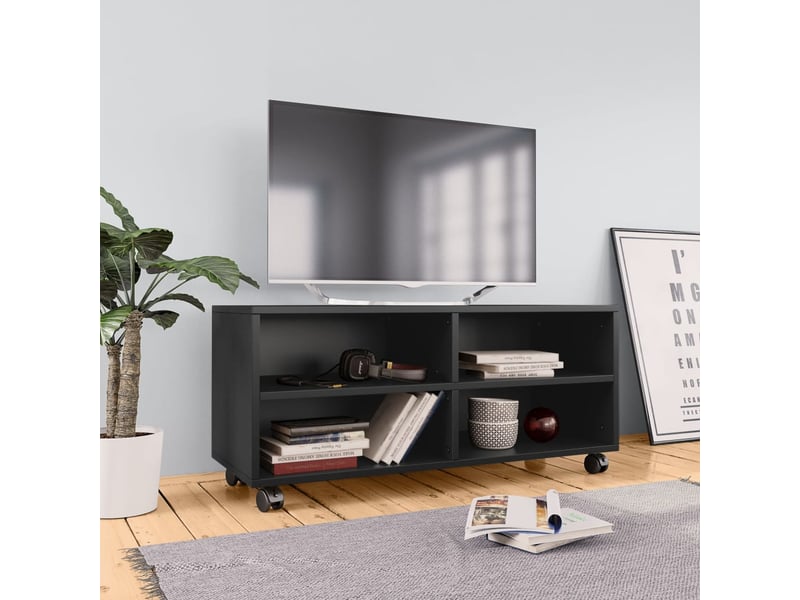 Meuble tv - banc tv avec roulettes noir 90x35x35 cm bois d'ingénierie fr1787  - Conforama C