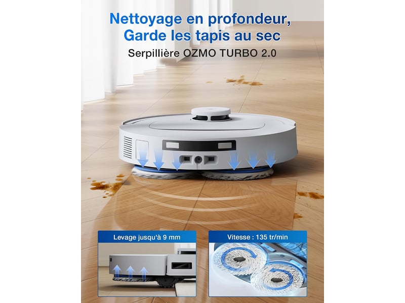 ECOVACS DEEBOT T30e Omni Set Robot Aspirateur Laveur, 25000Pa, ZeroTangle 3.0, Triple V,Station Omni 25000Pa, ZeroTangle 3.0 - Conforama C