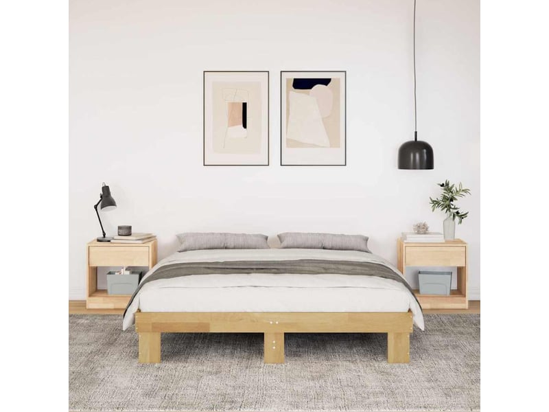  Lit double- lit adulte -  cadre de lit sans matelas 135x190 cm bois massif chêne  - Conforama C
