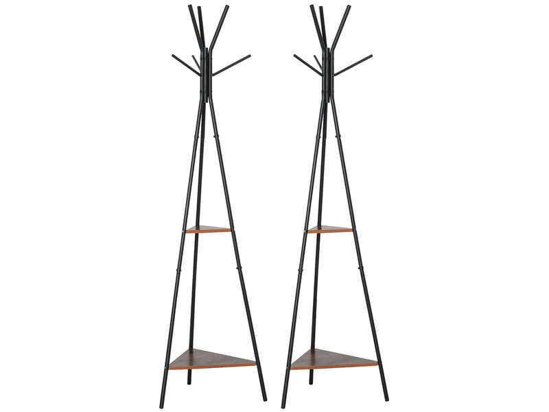  Lot de 2 porte-manteaux trépied meuble d'entrée style industriel branches 2 étagères + 6 métal patères noir  - Conforama W