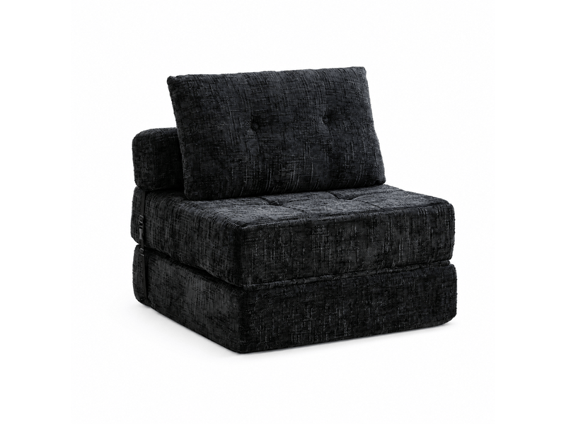 Chauffeuse convertible 1 place en chenille noir avec coussins, couchage 180 x 79 cm Fay Lum - Conforama A