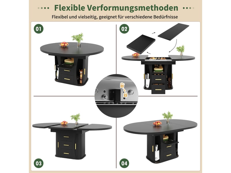  118-158 noir table à manger extensible avec rangement, design moderne, structure fonctionnelle pour cuisine et salle à manger  - Conforama E