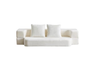 Canapé droit convertible 2 places blanc crème en tissu, mousse et ressorts, sans montage pour votre intérieur