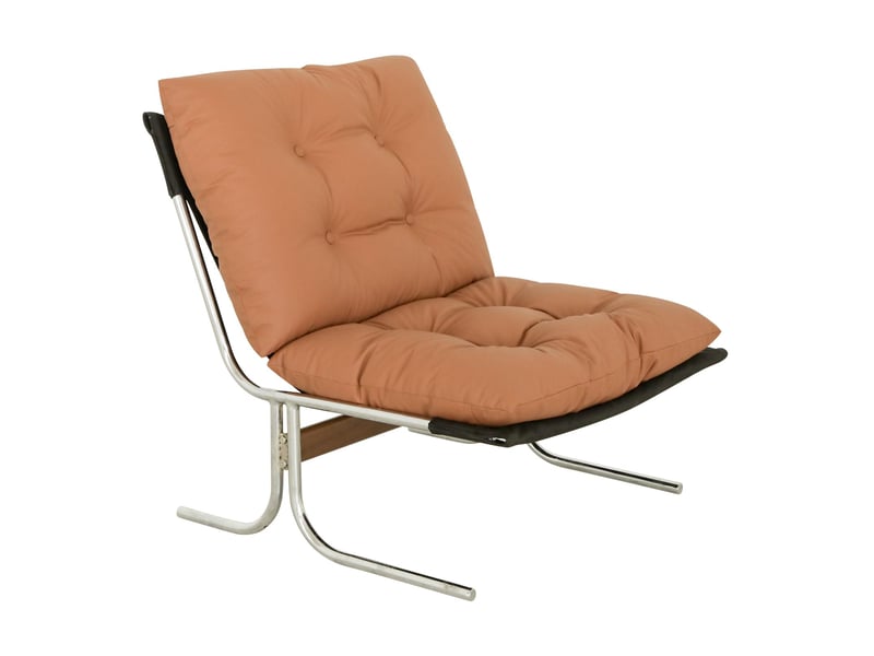  Fauteuil d'accent 72.2x84.1x84.6cm – lounge chair style barcelona sans accoudoirs avec coussin amovible – cuir - marron  - Conforama A