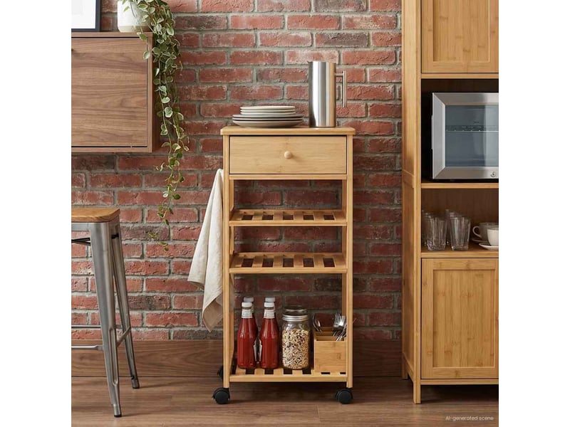  Desserte de cuisine, chariot de rangement avec roues naturel 37x36x80 cm bambou  - Conforama C