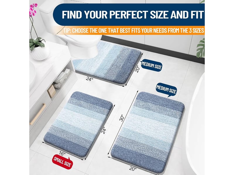  Tapis de bain en microfibre antidérapant - 24 x 36 pouces - bleu  - Conforama B