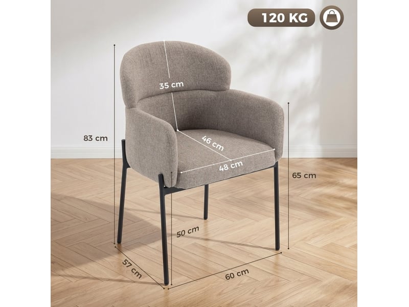  Fauteuil de salon fixe avec accoudoirs, revêtement aspect chenille, pieds en métal, marron clair  - Conforama C