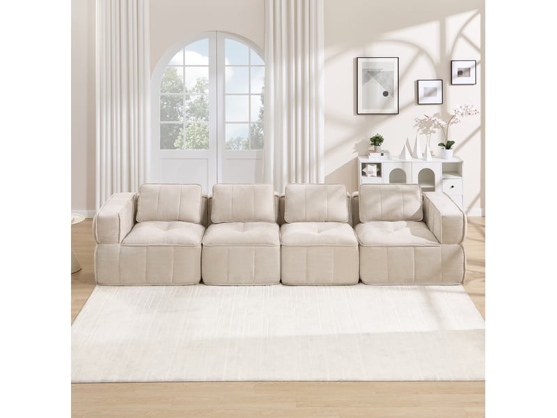  Canapé modulaire 4 places sans structure, assise profonde et base antidérapante en polyester beige  - Conforama B