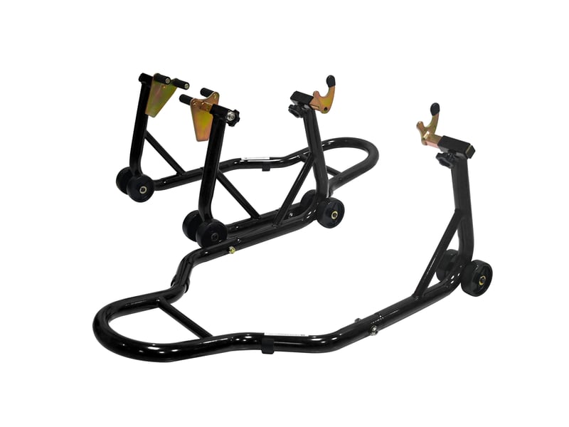  Béquilles avant et arrière pour moto noires en acier, capacité 200 kg, supports réglables pour entretien  - Conforama D