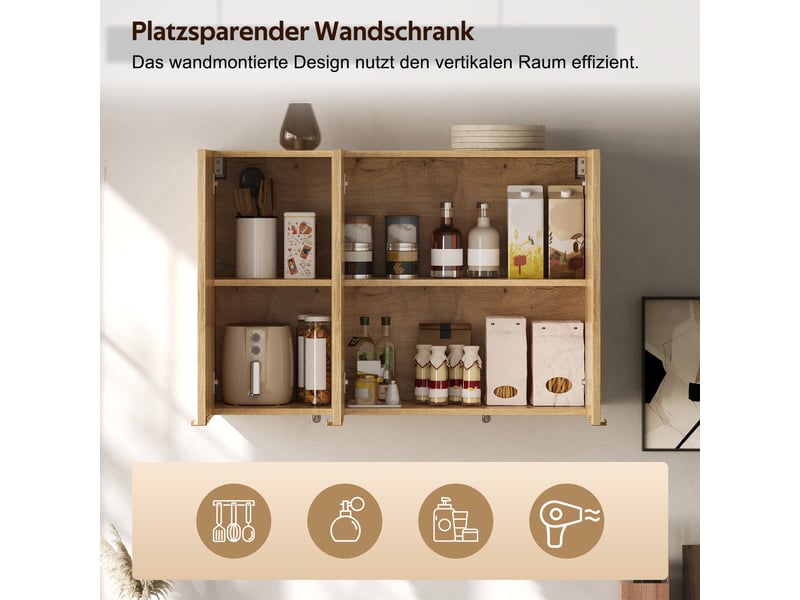  Armoire murale 3 portes en mdf coloris naturel 90 x 29 x 60 cm  - Conforama E